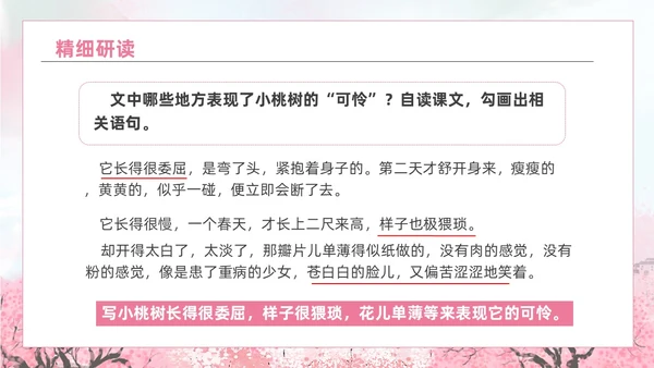 粉色水彩水墨一颗小桃树课件PPT七年级语文下册PPT七年级下册语文课件