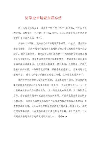 奖学金申请表自我总结
