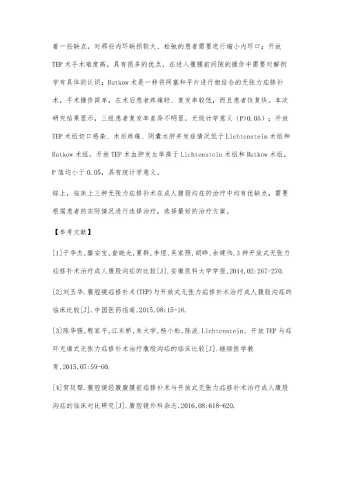 对比分析三种开放式无张力疝修补术治疗成人腹股沟疝的临床价值.docx