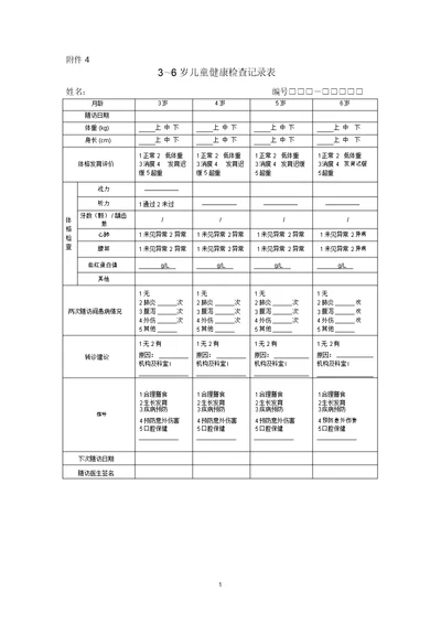 3～6岁儿童健康检查记录表