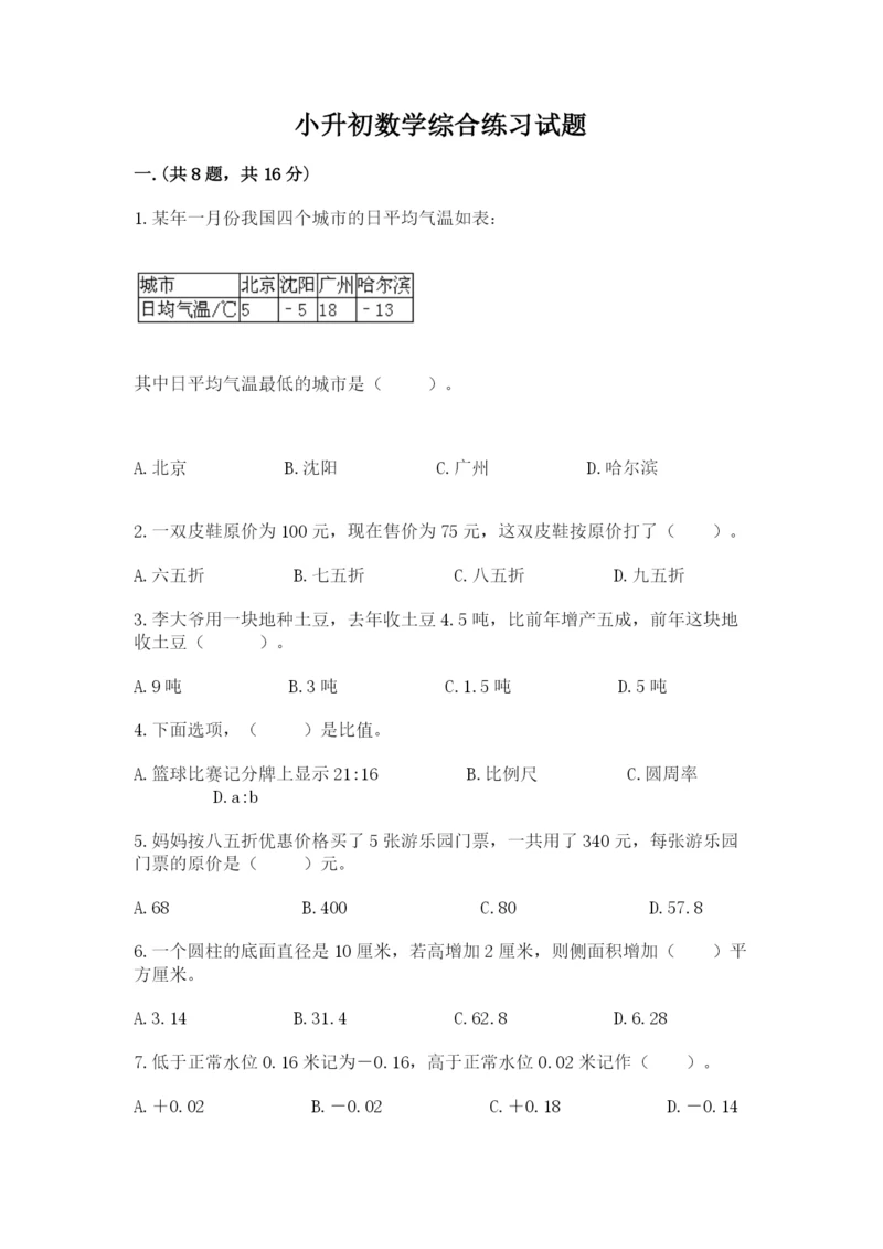 小升初数学综合练习试题（精练）.docx