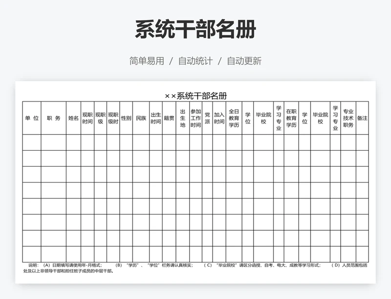 系统干部名册