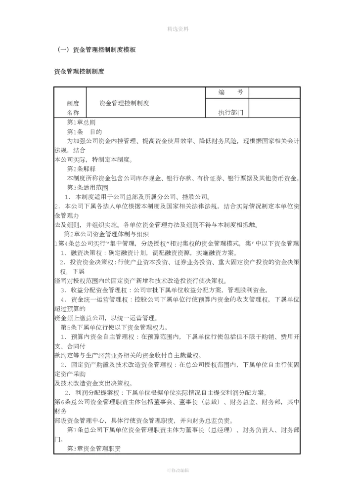 资金管理制度流程和表格模板.docx