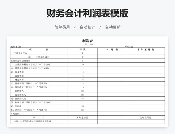 财务会计利润表模版