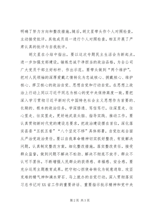 国有公司专题民主生活会简报.docx