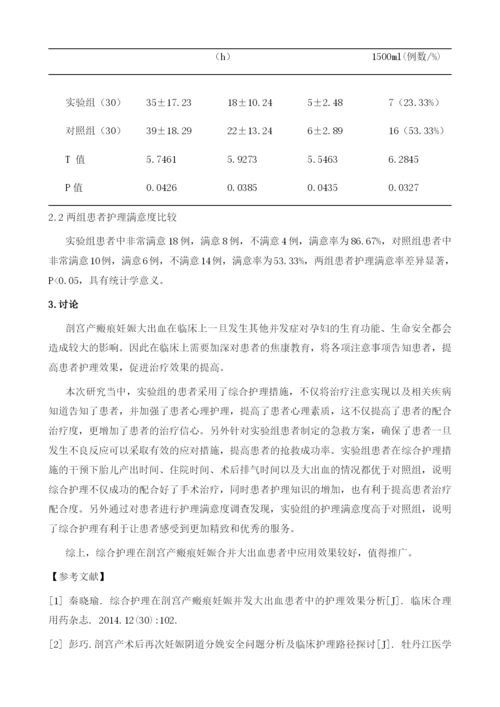 综合护理在剖宫产瘢痕妊娠并发大出血患者的应用体会.docx