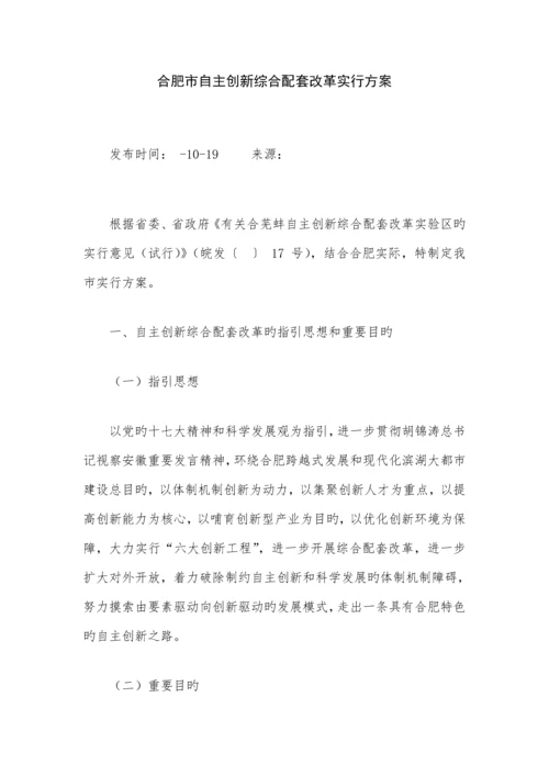 合肥市自主创新综合配套改革实施专题方案.docx