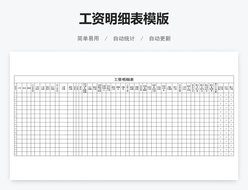 工资明细表模版