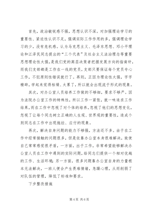 思想作风整顿活动法院办公室党支部剖析材料 (3).docx