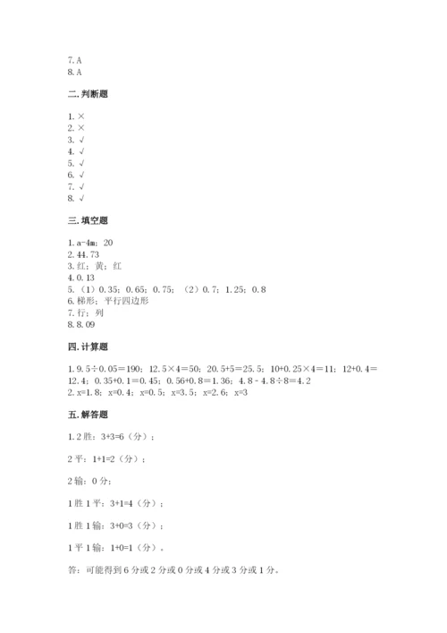 小学数学五年级上册期末测试卷带答案（研优卷）.docx