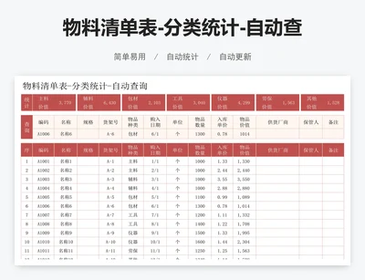 物料清单表-分类统计-自动查询
