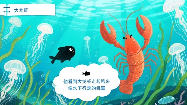 蓝色插画风小黑鱼会勇敢与团队协作PPT