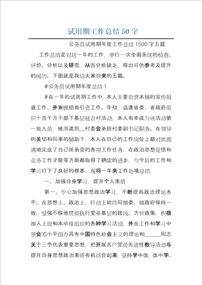 试用期工作总结50字