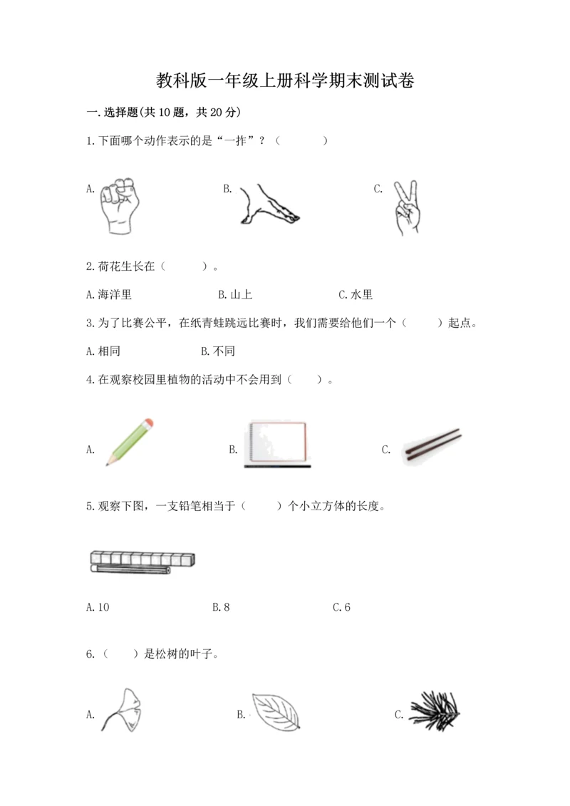 教科版一年级上册科学期末测试卷带答案.docx