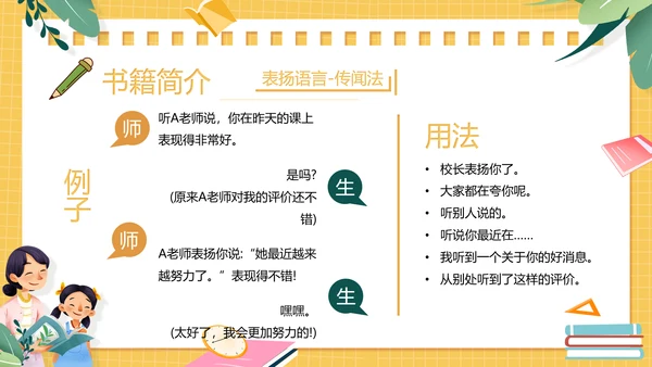 黄色卡通风教师的语言力PPT模板读书分享