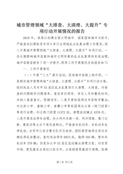 城市管理领域“大排查、大清理、大提升”专项行动开展情况的报告.docx