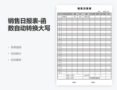 销售日报表-函数自动转换大写