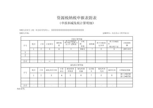 资源税纳税申报表附表