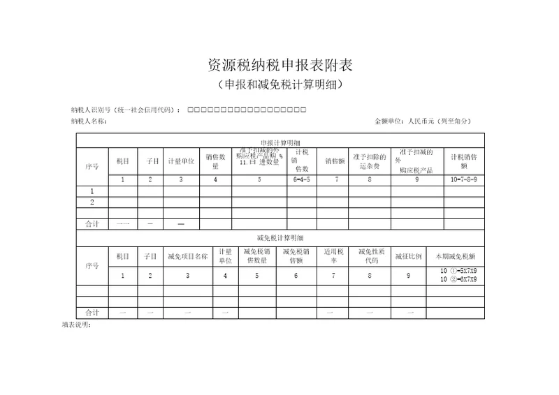 资源税纳税申报表附表