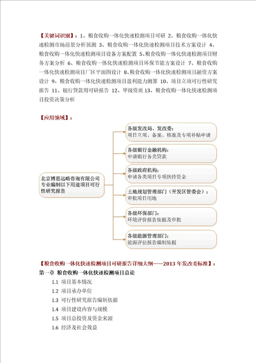 粮食收购一体化快速检测项目可行性研究报告方案可用于发改委立项及银行贷款2013详细案例范文