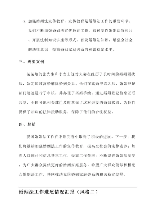 婚姻法工作进展情况汇报