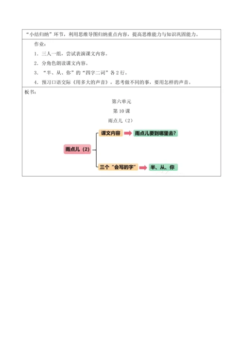 部编1A 第6单元 第10课 雨点儿（2）教学设计