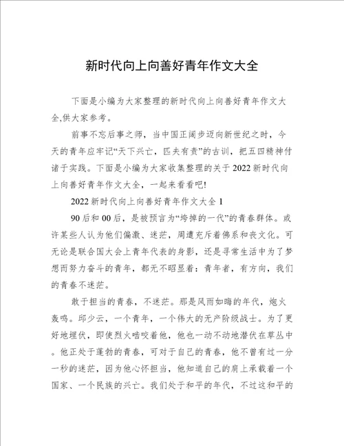 新时代向上向善好青年作文大全