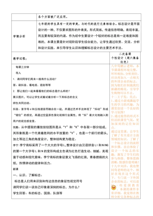 《凝练的视觉符号》三单元第一课七年级美术集体备课教案 (2)