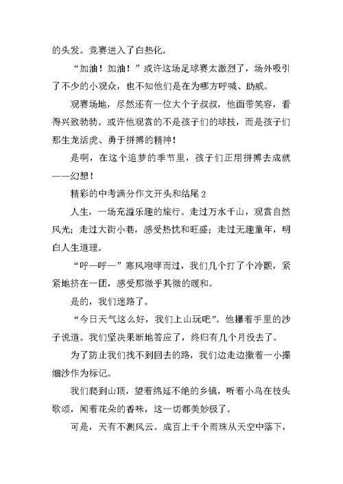 精彩的中考满分作文开头和结尾