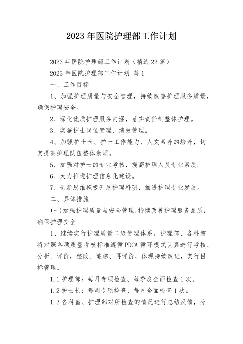 2023年医院护理部工作计划.docx