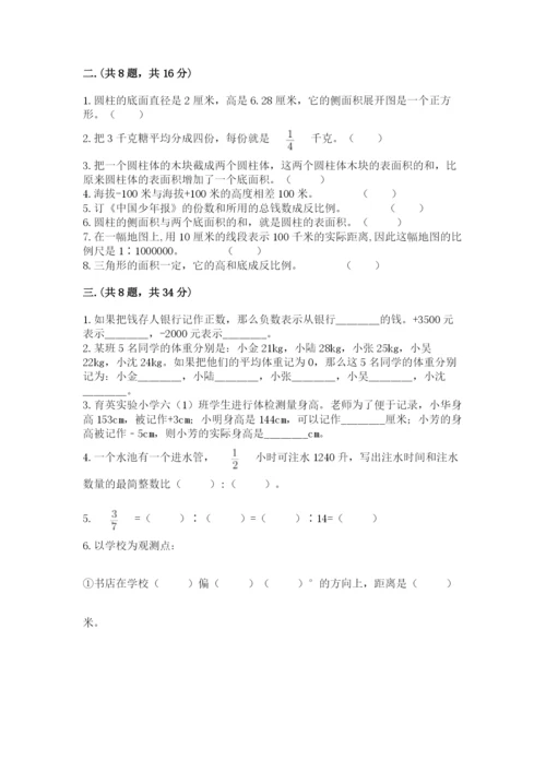 人教版数学六年级下册试题期末模拟检测卷精品（达标题）.docx