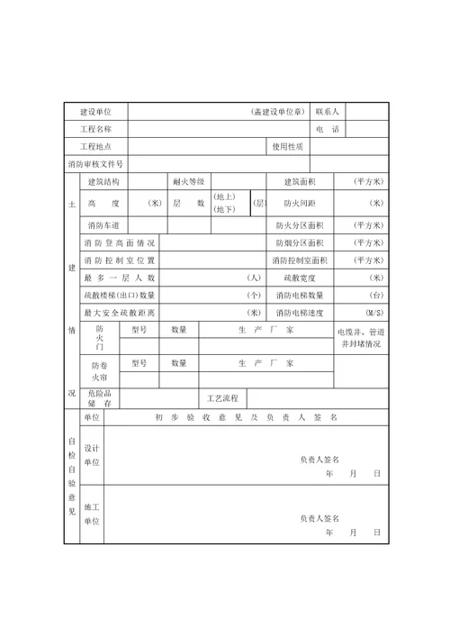 建设工程消防报审验收相关工作表(北京市)