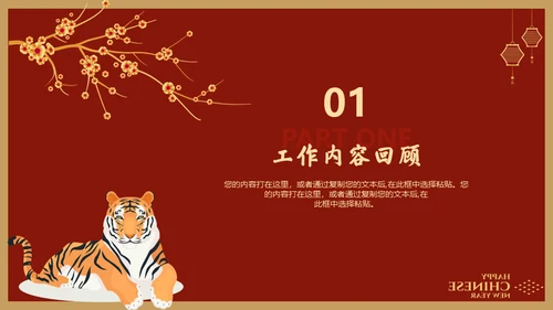 虎年春节过年新年工作总结通用PPT模板