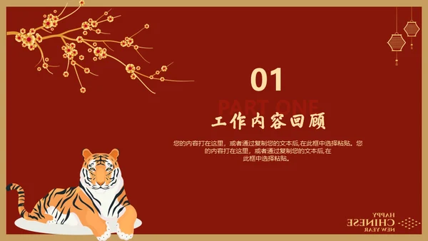 虎年春节过年新年工作总结通用PPT模板