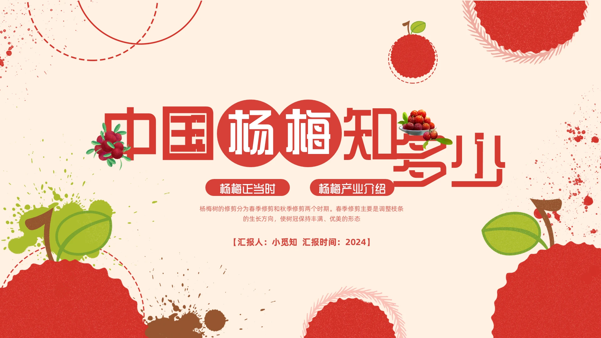 红色插画实拍中国杨梅知多少PPT模板宣传PPT动态PPT