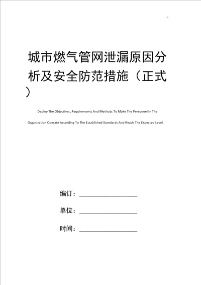 城市燃气管网泄漏原因分析及安全防范措施正式