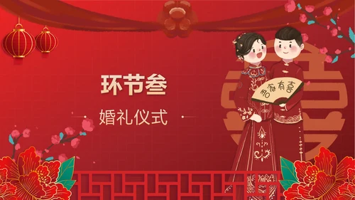 红色中国风新人婚礼喜结良缘PPT模板