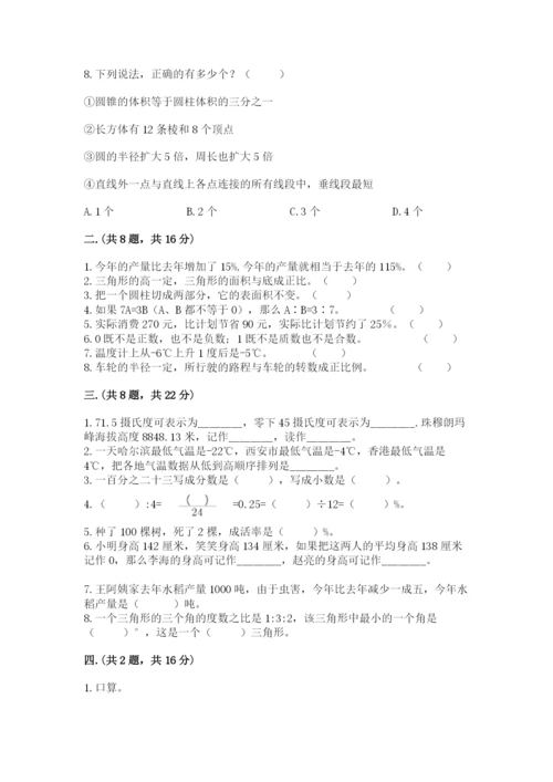 河南省平顶山市六年级下册数学期末测试卷附答案（达标题）.docx