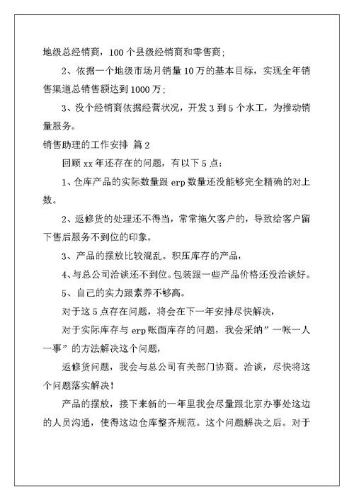 2022年销售助理的工作计划汇编六篇