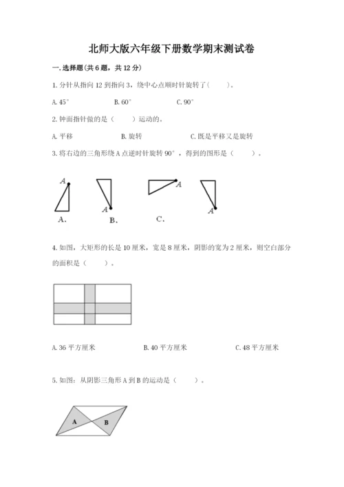 北师大版六年级下册数学期末测试卷及完整答案（历年真题）.docx