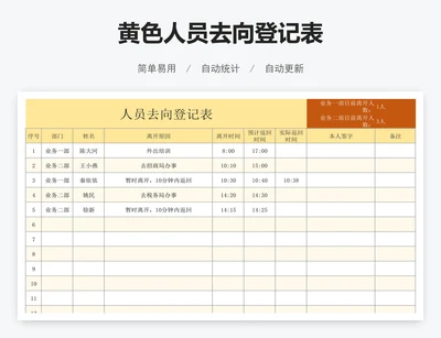 黄色人员去向登记表
