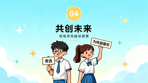 蓝色卡通插画小清新班干部学习委员竞选PPT模板