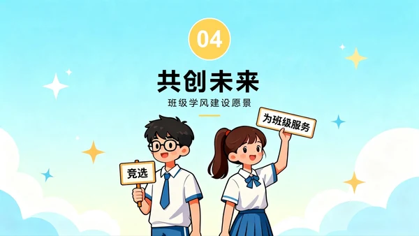 蓝色卡通插画小清新班干部学习委员竞选PPT模板
