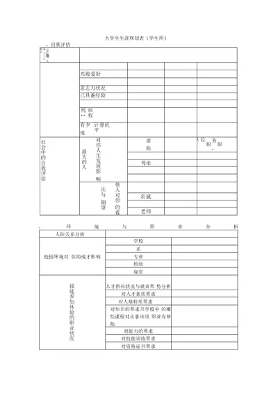 大学生生涯规划表模板