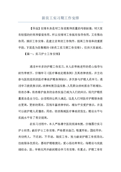 新员工实习期工作安排