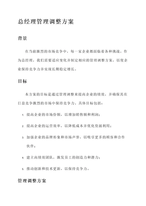 总经理管理调整方案