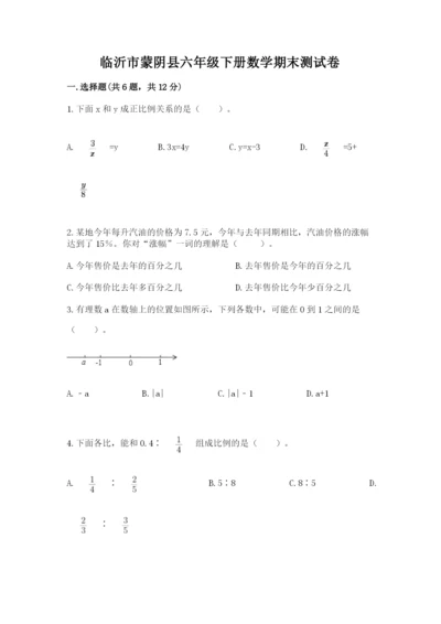 临沂市蒙阴县六年级下册数学期末测试卷精品含答案.docx