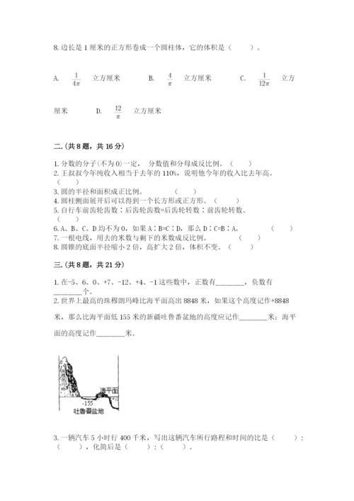 北师大版数学小升初模拟试卷及参考答案【精练】.docx