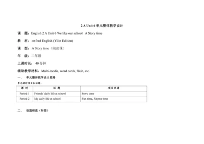 Unit 6 We like our school   A Story time单元整体教学设计