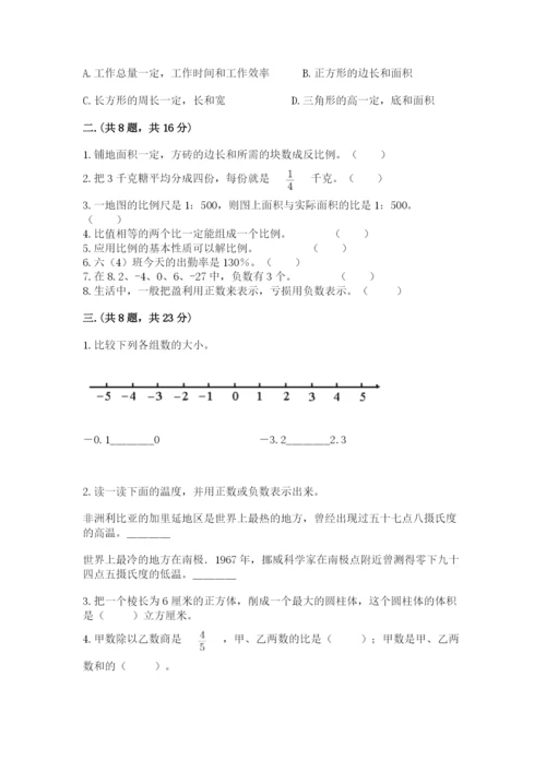 河南省平顶山市六年级下册数学期末测试卷（巩固）.docx